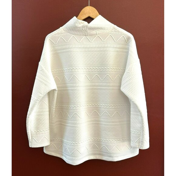 Papillon Blanc Womens White Textured Knit Pull Over Top Pockets Medium Relaxed - Picture 4 of 4